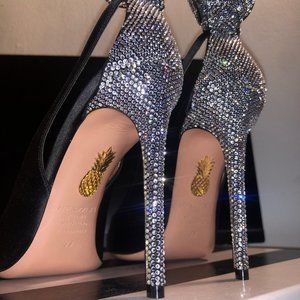 Aquazurra- Denevue Bow Tie Satin Crystal Pumps